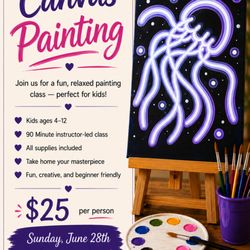 Fun With Canvas & More - A fun 90-minute instructor-led painting class where kids will create their own neon cosmic jellyfish masterpiece!