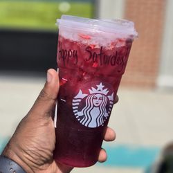 Starbucks - Trenta Strawberry Açaí refresher made with green tea instead of water add two pumps of raspberry syrup.