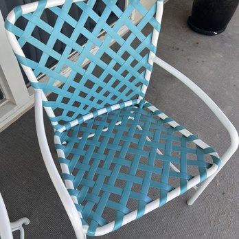 Patio Guys - After: Looks completely new. White powder coat with turquoise vinyl straps. - Refinishing Services Near Me - Orange, California