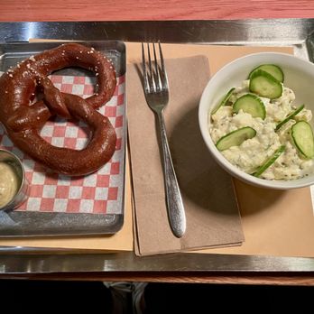 WVRST Union Station - A super tasty combo- Bavarian pretzel with creamy potato salad (small size) - Beer Bar Near Me - Toronto, Ontario WVRST Union Station - A super tasty combo- Bavarian pretzel with creamy potato salad (small size) - Beer Bar Near Me - Toronto, Ontario