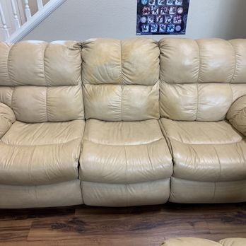 Leather Doctor - 3 seat couch before treatment - Furniture Reupholstery Near Me