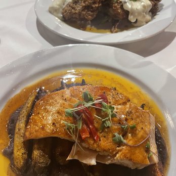 Cheever's Cafe - Salmon with black beans and roasted carrots and Chicken Fried Steak - New American Near Me - Oklahoma City, Oklahoma