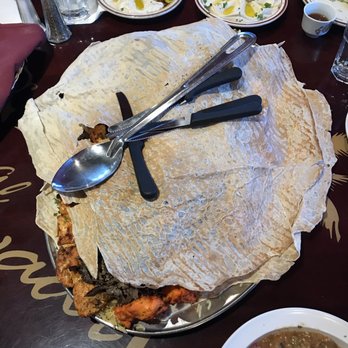 Al Bawadi Grill - The platter bright to the table just hides the yumminess of the kabob contents with two different rices. - Mediterranean Near Me - Bridgeview, Illinois Al Bawadi Grill - The platter bright to the table just hides the yumminess of the kabob contents with two different rices. - Mediterranean Near Me - Bridgeview, Illinois