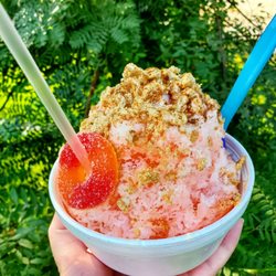 Aloha Snow Creamies - Peach cobbler shaved ice