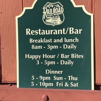 Jubilee Railroad - Railroad Park Resort, August 16, 2023 - Restaurant Hours - Resorts Near Me - Dunsmuir, California Jubilee Railroad - Railroad Park Resort, August 16, 2023 - Restaurant Hours - Resorts Near Me - Dunsmuir, California