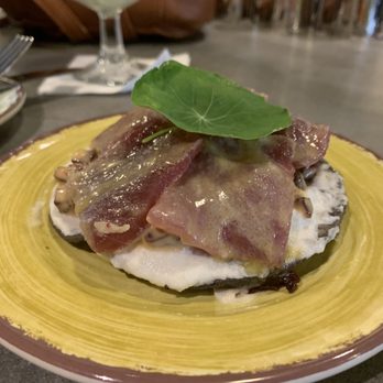 Tacovision - Tuna tostada with cauliflower cream and purple sweet potatoes. This is a must order! - Tacos Near Me - New York, New York Tacovision - Tuna tostada with cauliflower cream and purple sweet potatoes. This is a must order! - Tacos Near Me - New York, New York
