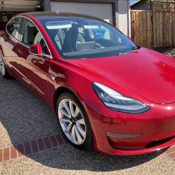 Santa Rosa Mobile Detailing - Exterior detail on a shiny red Tesla Model 3! - Auto Detailing Near Me Santa Rosa Mobile Detailing - Exterior detail on a shiny red Tesla Model 3! - Auto Detailing Near Me