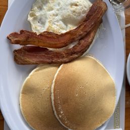 Pancakes, eggs and bacon Pancakes, eggs and bacon