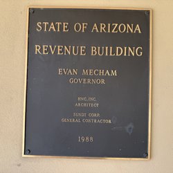 Arizona Department of Revenue - STATE OF ARIZONA REVENUE BUILDING EVAN MECHAM GOVERNOR HNC, INC. ARCHITECT SUNDT CORP. GENERAL CONTRACTOR 1988, 04/26