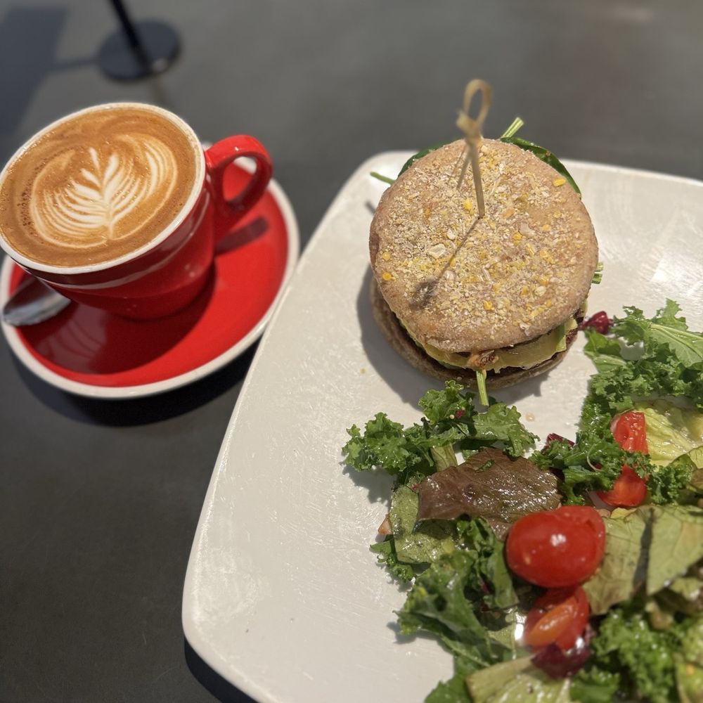 Cappuccino and breakfast sandwich