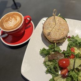 Cappuccino and breakfast sandwich