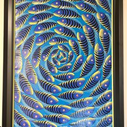 Framed NKY - School of fish painting we stretched and framed with 2 frames. Turned out beautifully.