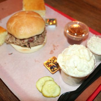 Black Hog BBQ - Carolina Chopped Sandwich with Potato Salad, Cole Slaw and Cornbread - Barbeque Near Me - Frederick, Maryland