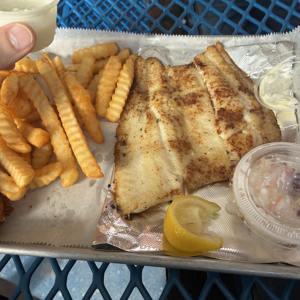 Safe Harbor Seafood - Basa with fries and conch fritters - Seafood Near Me - Jacksonville, Florida Safe Harbor Seafood - Basa with fries and conch fritters - Seafood Near Me - Jacksonville, Florida