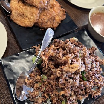 Jess Cafe - egg foo young (top)
salt and pepper fried calamari (bottom) - Chinese Near Me - Chicago, Illinois Jess Cafe - egg foo young (top)
salt and pepper fried calamari (bottom) - Chinese Near Me - Chicago, Illinois