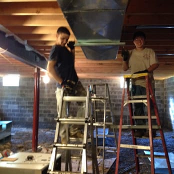 Bair Mechanical - Jeremiah and Michael hanging ductwork in new construction - Plumbing Near Me - Cazenovia, New York