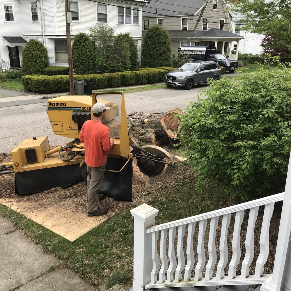Richard Hunt Landscaping - a man working on a tree stump - Landscaping Near Me - Milton, Massachusetts