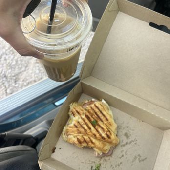Crepes & Coffee - Oat milk honey latte & croissant breakfast sandwich - Creperies Near Me - Garden City, Utah Crepes & Coffee - Oat milk honey latte & croissant breakfast sandwich - Creperies Near Me - Garden City, Utah