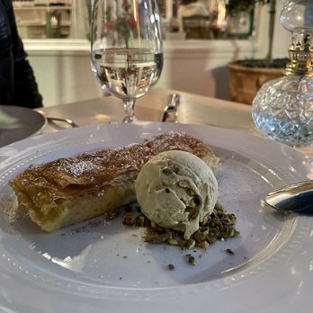 TAVERNA - Bougatsa (folded phyllo, vanilla crema, pistachio ice cream). Highly recommended. - Greek Near Me - Palo Alto, California