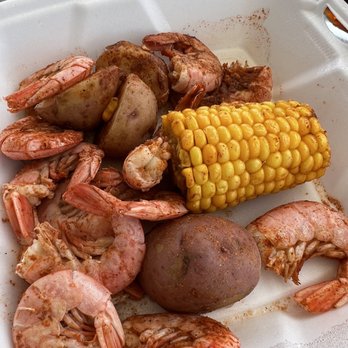 Skinner's Seafood - Steamed Royal Red shrimp, red skin potatoes and corn on the cob. All with spicy hot seasoning. - Seafood Markets Near Me - Dauphin Island, Alabama Skinner's Seafood - Steamed Royal Red shrimp, red skin potatoes and corn on the cob. All with spicy hot seasoning. - Seafood Markets Near Me - Dauphin Island, Alabama