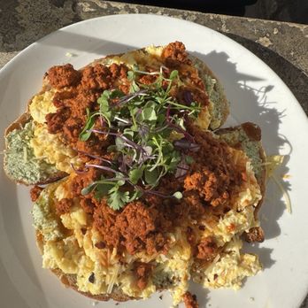 Cafe Topes - Ricotta and egg toast with chorizo - Coffee & Tea Near Me - Carlsbad, California Cafe Topes - Ricotta and egg toast with chorizo - Coffee & Tea Near Me - Carlsbad, California