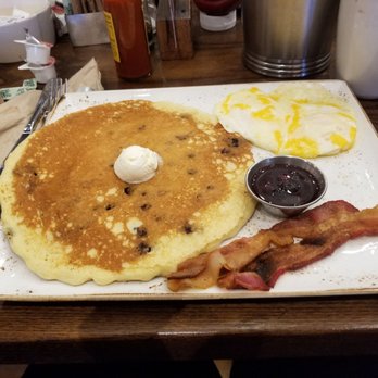 First Watch - "The Trifecta",  Blueberry Pancake,  2 strips of bacon, 2 eggs (over easy) - Breakfast & Brunch Near Me - Abington, Pennsylvania