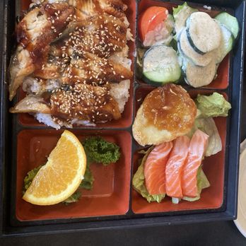 Toyama Sushi - Unagi bento box with salmon sashimi, salad etc... - Japanese Near Me - San Francisco, California Toyama Sushi - Unagi bento box with salmon sashimi, salad etc... - Japanese Near Me - San Francisco, California