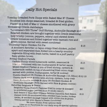 The Workshop - Daily Hot Specials. On Saturday morning between 8 - 10:30am they have beignets - Cajun/Creole Near Me - Benicia, California