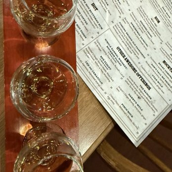 Three Bear Restaurant - A yummy flight of four local and national rye whiskies. Yeah, only three pours shown, because this pic kept the menu in focus - American Near Me - West Yellowstone, Montana Three Bear Restaurant - A yummy flight of four local and national rye whiskies. Yeah, only three pours shown, because this pic kept the menu in focus - American Near Me - West Yellowstone, Montana