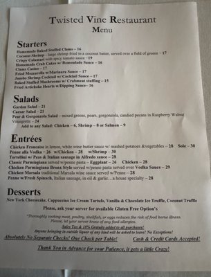 Menu photo 1 Twisted Vine Restaurant Derby, CT