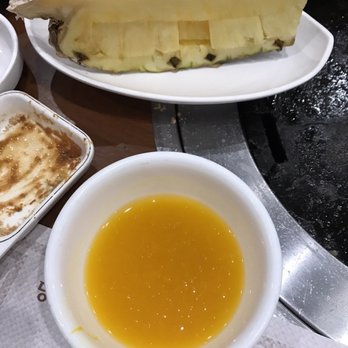 Hahm Ji Bach - After your meal: sweet pumpkin purée with ice and a slice of pineapple. - Korean Near Me - Flushing, New York Hahm Ji Bach - After your meal: sweet pumpkin purée with ice and a slice of pineapple. - Korean Near Me - Flushing, New York