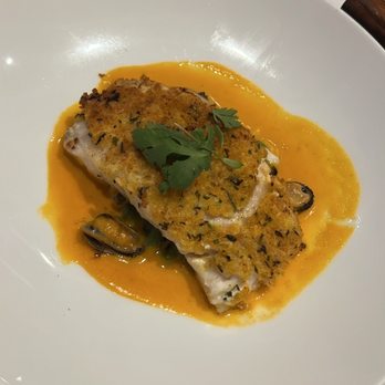 Sunset Monalisa - Fifth Course: breaded Seabass in lobster and shrimp cream sauce - Mediterranean Near Me - Cabo San Lucas, BCS Sunset Monalisa - Fifth Course: breaded Seabass in lobster and shrimp cream sauce - Mediterranean Near Me - Cabo San Lucas, BCS