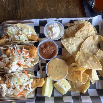 Ponderosa Brewing - Tuesday taco special; three fish tacos, chips, queso, and salsa for $10 - Breweries Near Me - Albuquerque, New Mexico Ponderosa Brewing - Tuesday taco special; three fish tacos, chips, queso, and salsa for $10 - Breweries Near Me - Albuquerque, New Mexico