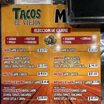 Tacos El Viejon - Menu - Tacos Near Me - San Jose, California Tacos El Viejon - Menu - Tacos Near Me - San Jose, California