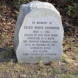 Witch of Pungo Statue - A memorial marker for her has been placed outside the Churchyard at Old Donation Episcopal Church, the vestry of which convicted her.