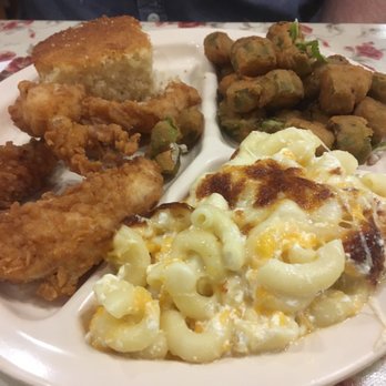 Cottage House Restaurant - Fried chicken, Mac n cheese, fried okra and corn bread "meat and 2" - Southern Near Me - Cleveland, Georgia