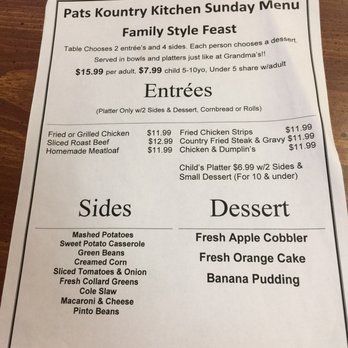 Pat's Kountry Kitchen - Sunday menu feb 2019 - Southern Near Me - Mc Caysville, Georgia