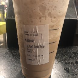 Half melted drink that was made an hour ago when they start handing out drinks to anyone that ordered the same!!!! Half melted drink that was made an hour ago when they start handing out drinks to anyone that ordered the same!!!!