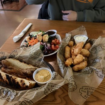 Lakefront Brewery - Beer brat, cheese curds, side salad - Breweries Near Me - Milwaukee, Wisconsin