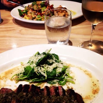 Doc B's Restaurant + Bar - Salmon salad / steak frites with spinach - New American Near Me - Chicago, Illinois