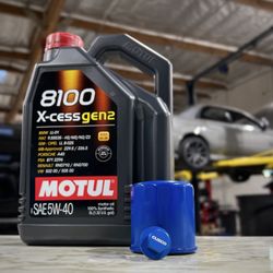 Aristocrat Autosport - 5L Motul 8100 Xcess 5w40 Oil Change Kit + Cusco Magnetic Drain Plug (For 02-14 WRX - 04-21 STI only)
