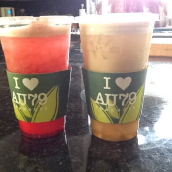 Au79 Teahouse - Strawberry green tea with aloe vera and jasmine green milk tea with egg pudding. - Coffee & Tea Near Me - Arcadia, California