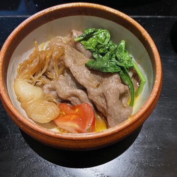Ima - Tokyo style thin cut wagyu sukiyaki with yam noodles and veggies in the egg dipping sauce - Japanese Near Me - Beverly Hills, California