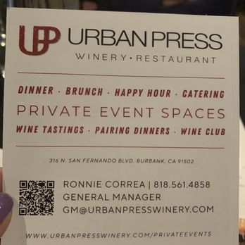 Urban Press Winery & Restaurant - Private Event Spaces - Wine Bars Near Me - Burbank, California Urban Press Winery & Restaurant - Private Event Spaces - Wine Bars Near Me - Burbank, California