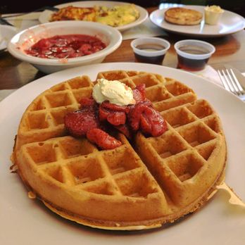 Colonial Kitchen - Waffle with the extra strawberry topping and butter (both served on the side). - Breakfast & Brunch Near Me - San Marino, California Colonial Kitchen - Waffle with the extra strawberry topping and butter (both served on the side). - Breakfast & Brunch Near Me - San Marino, California