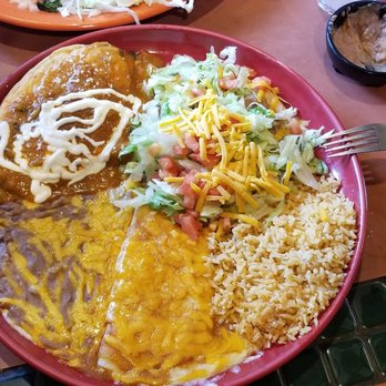 Azteca Mexican Restaurant - The plate is huge! I ordered a combination plate with an enchilada, tostada and chile relleno - Mexican Near Me - Silverdale, Washington