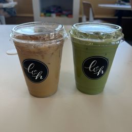 Teddy graham latte and matcha latte