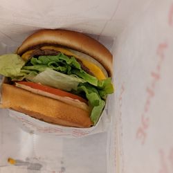 In-N-Out Burger - Cheese burger with onion, and extra, extra lettuce.