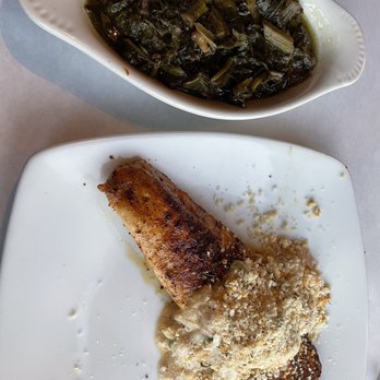 Half Shell Oyster House - Au gratin Snapper and turnip greens as side - Seafood Near Me - Flowood, Mississippi Half Shell Oyster House - Au gratin Snapper and turnip greens as side - Seafood Near Me - Flowood, Mississippi