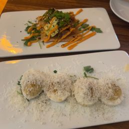 Cacio E Pepe Deviled Eggs/plain eggs and the salmon wonton Cacio E Pepe Deviled Eggs/plain eggs and the salmon wonton